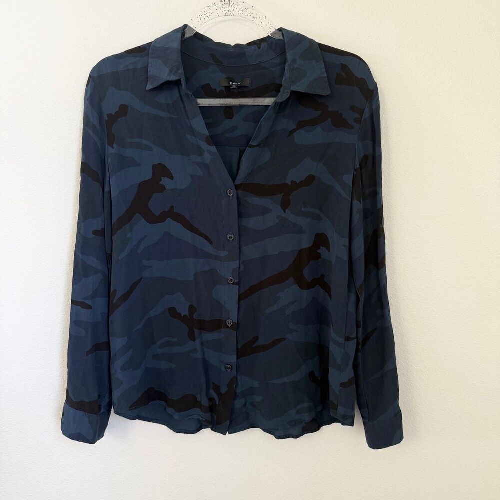 Drew button-down shirt dark blue camouflage pattern Size M